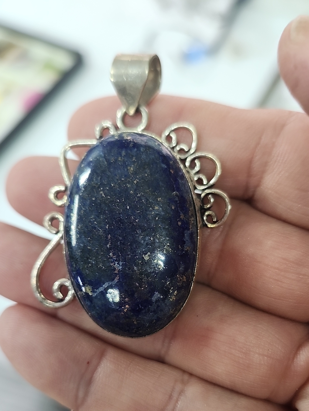 Sterling Silver Lapis Lazuli Pendant - Deep Blue Gemstone